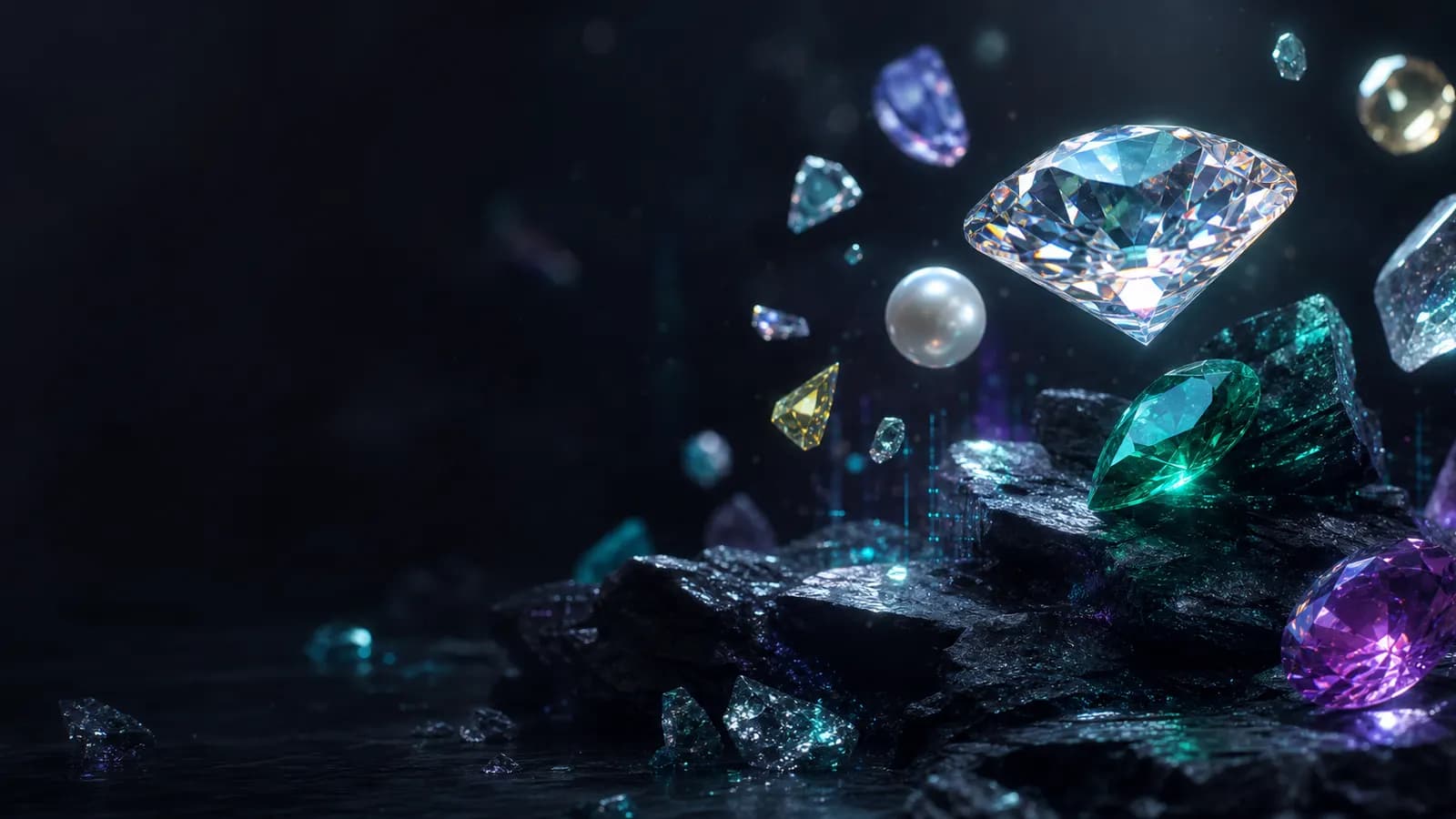 Photorealistic gemstones representing scarce digital assets