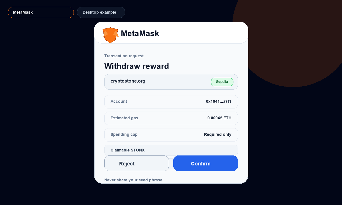 MetaMask desktop example screen