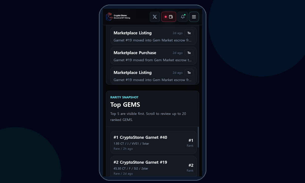 GEMS Utility mobile example screen