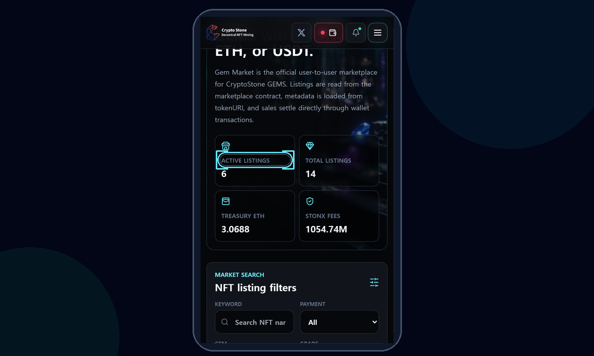 Marketplace mobile example screen