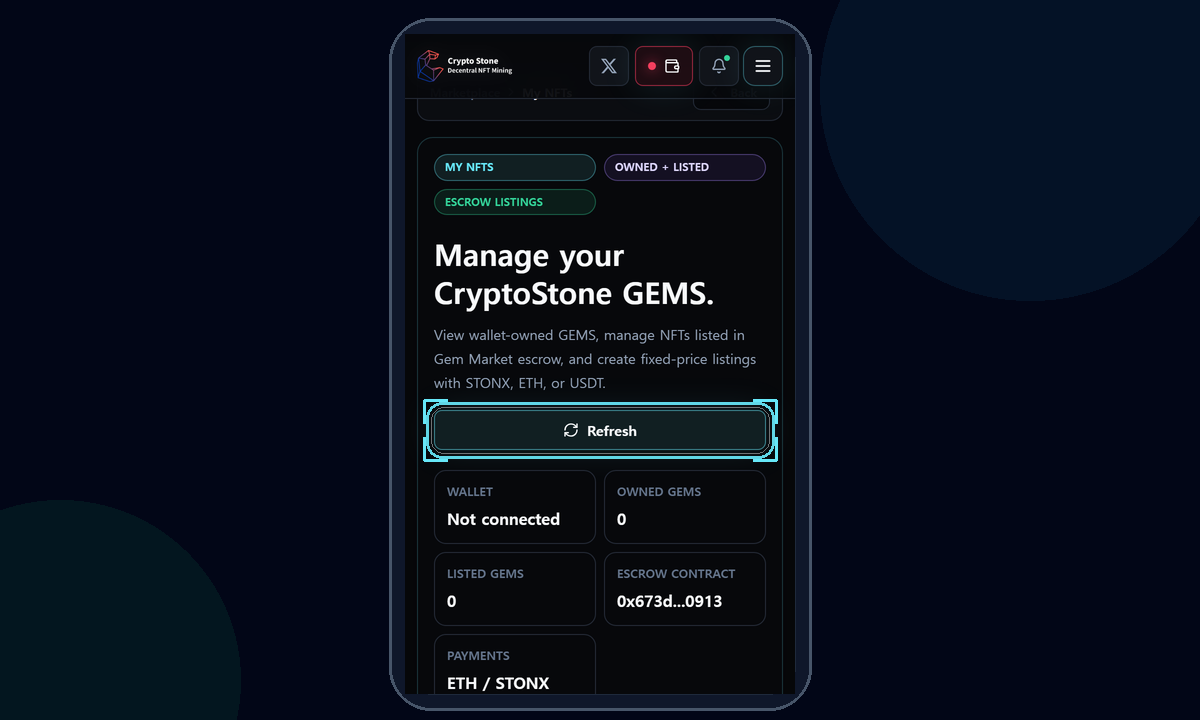 Sell GEMS mobile example screen