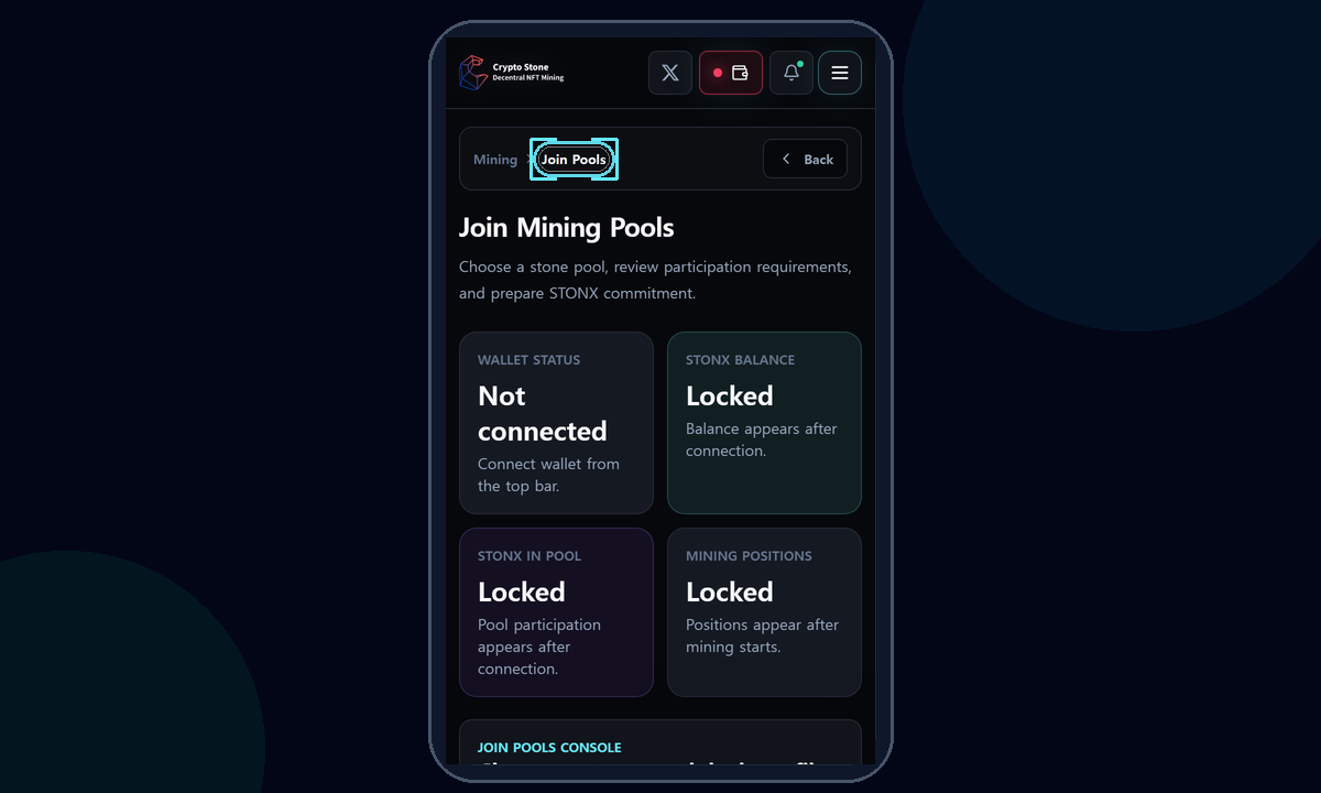My Mining Position mobile example screen