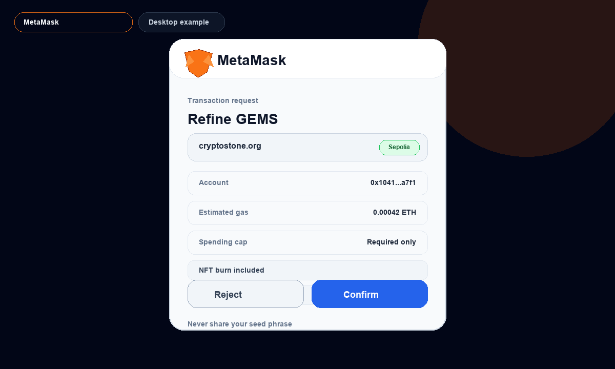 MetaMask desktop example screen