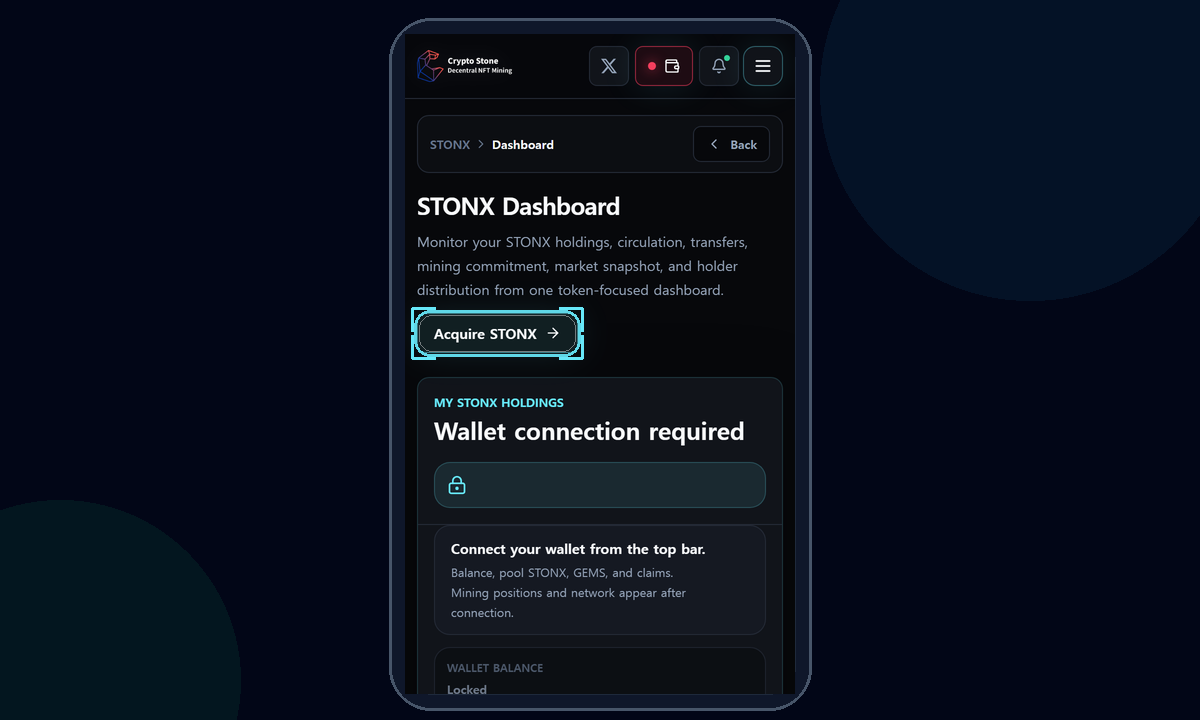 Acquire STONX mobile example screen