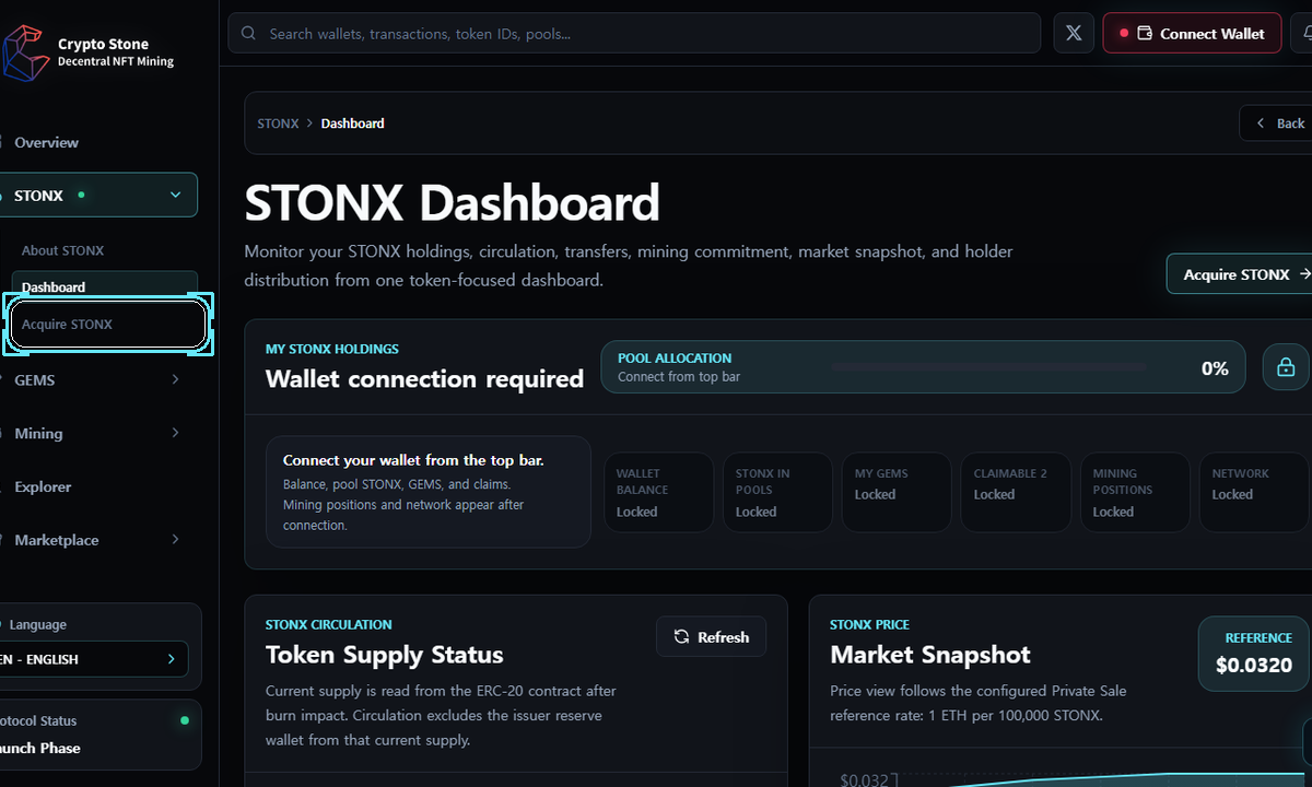 STONX Dashboard desktop example screen
