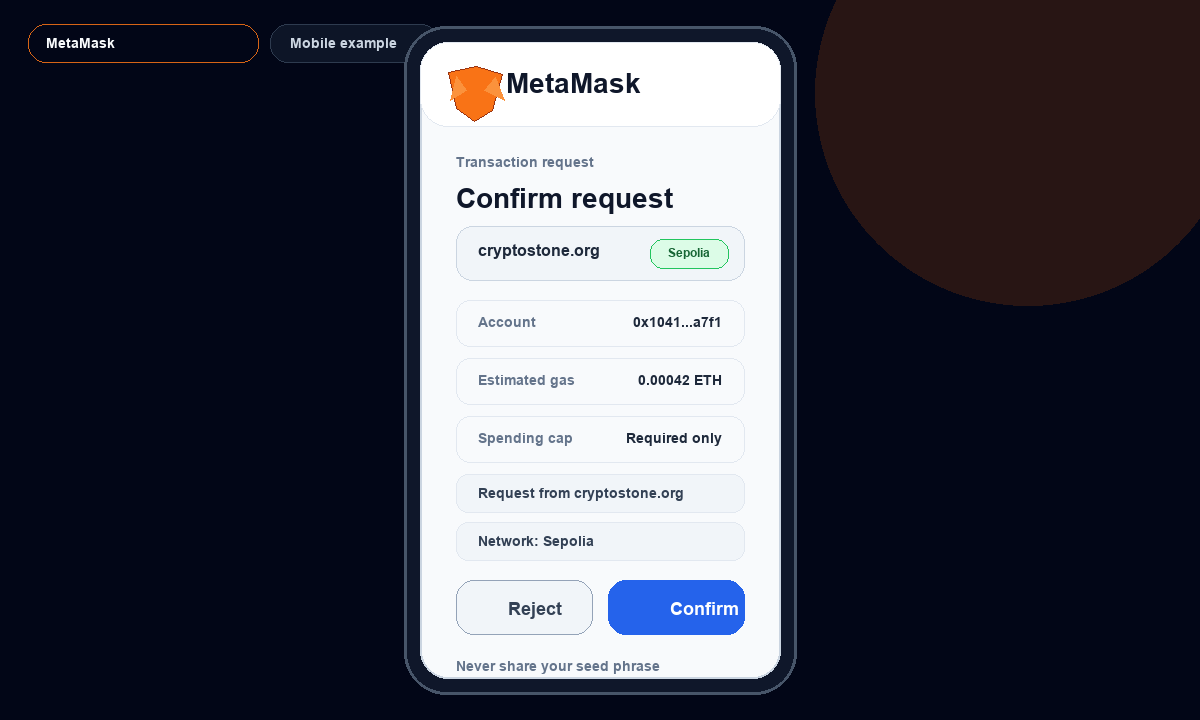 MetaMask mobile example screen